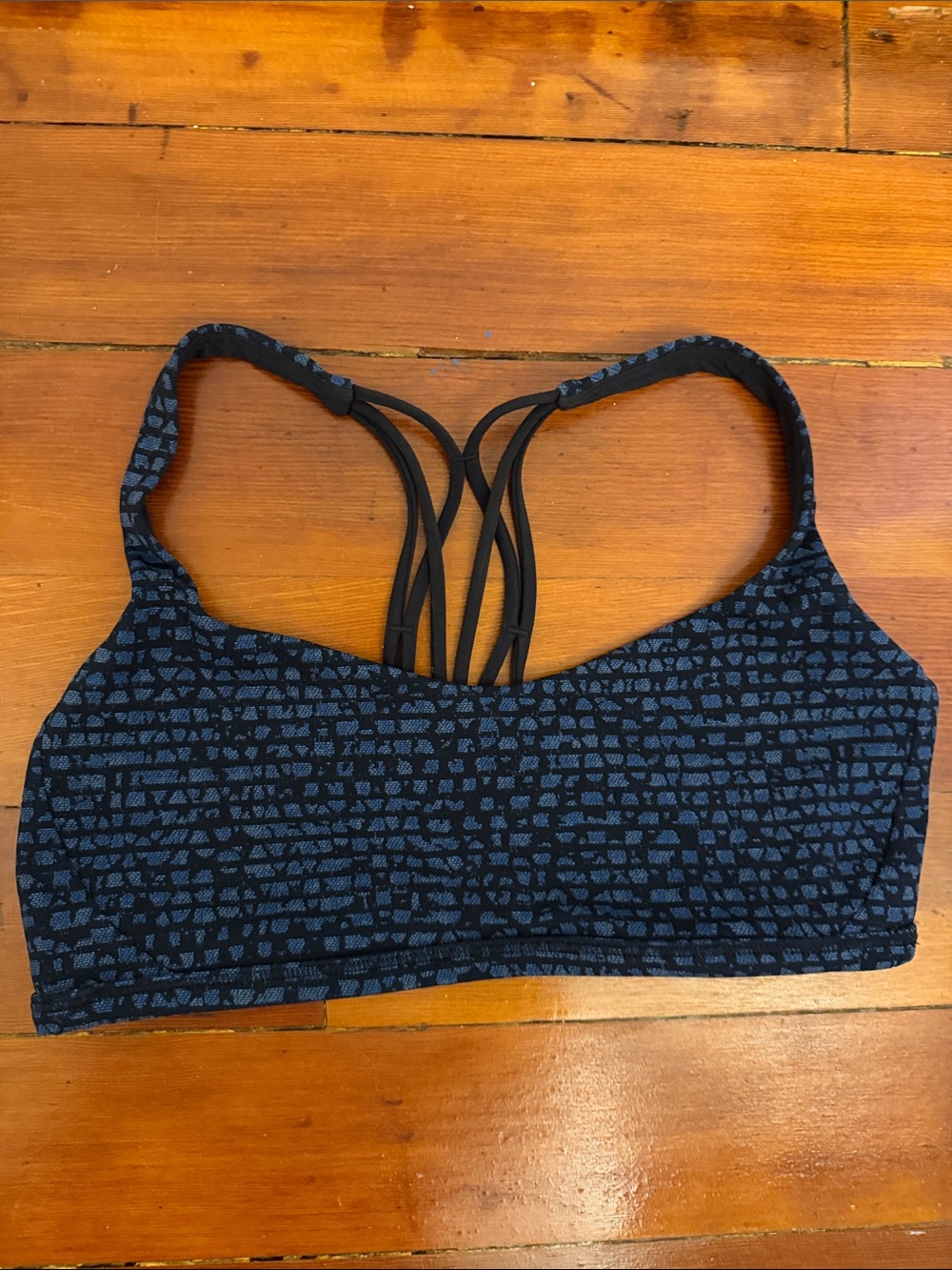 lululemon athletica Strappy Bra in Black & Dark Blue Pattern